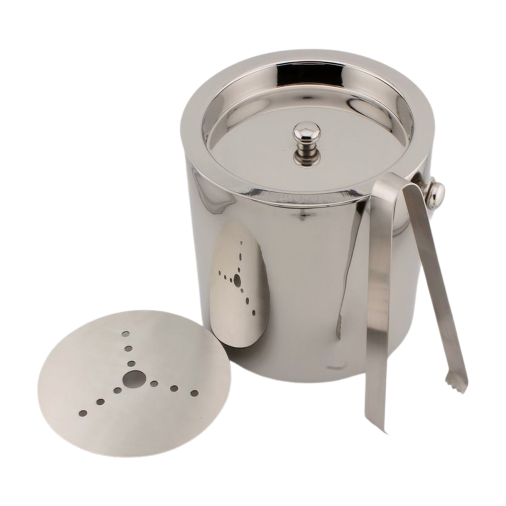 2 Qt Insulated Stainless Steel Ice Bucket with Lid, Tongs and Strainer