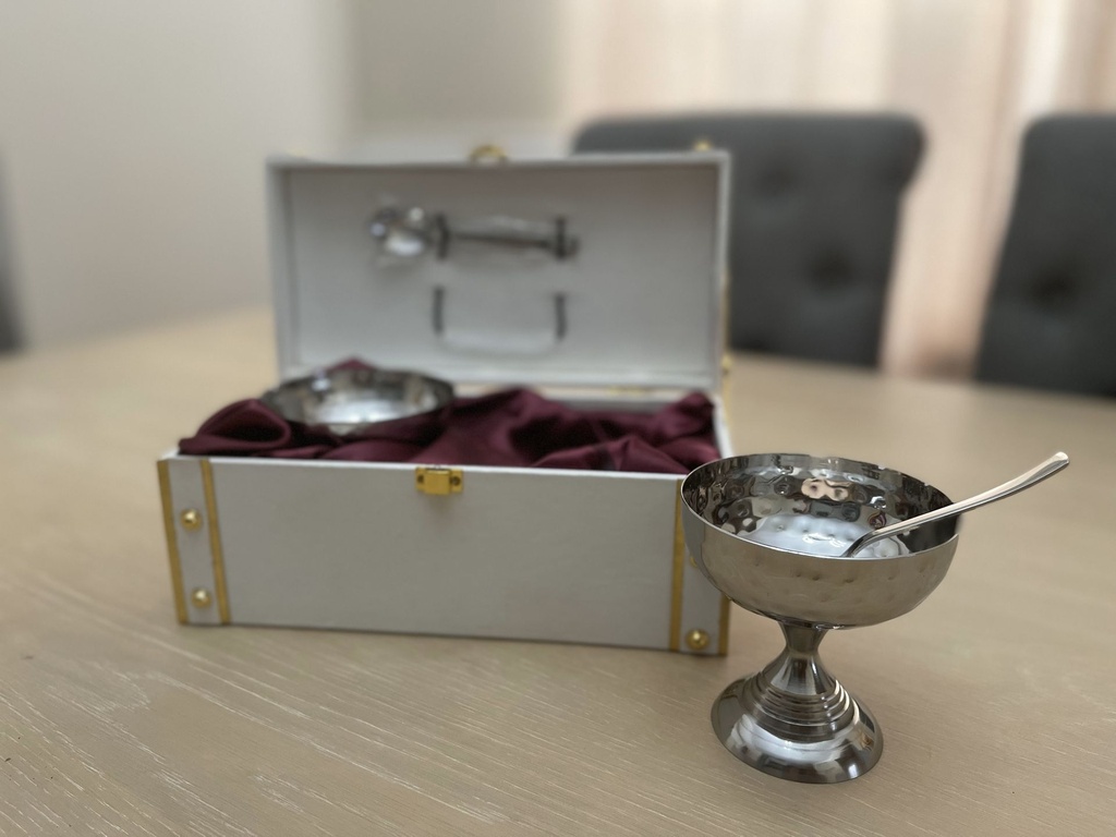 Stainless Steel Dessert Cup Set of 2 in White and Gold Wood Box