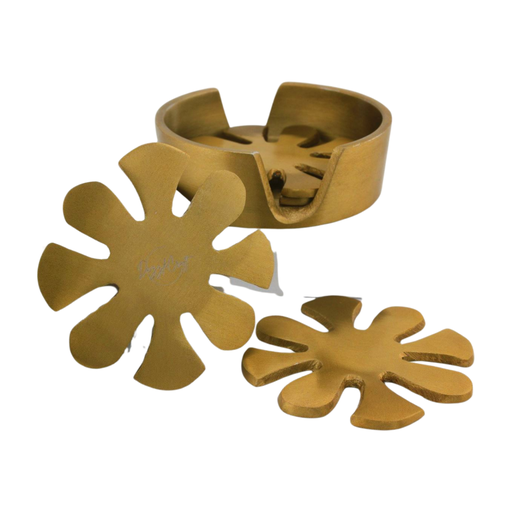 [DCTT_030] Aluminum Floral Design Coaster Set of 4 with Holder