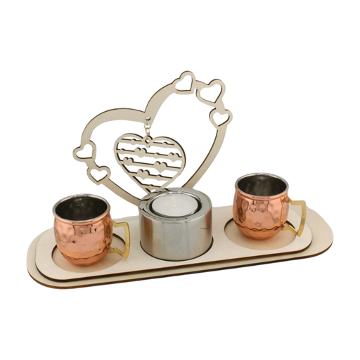 [DCWP_008] Enchanting Heart Candle Holder with Miniature Copper Mugs Set