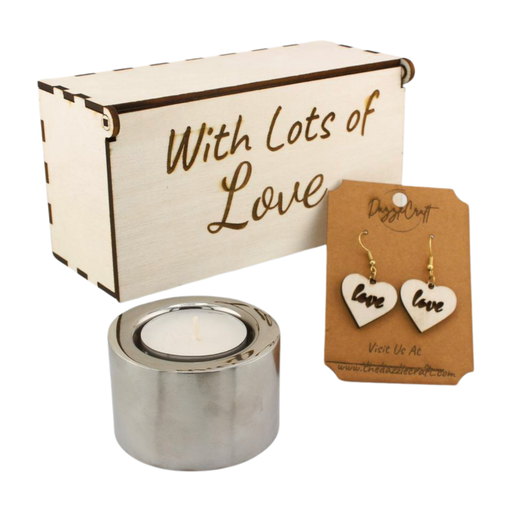 [DCWP_014] Sentimental Love Gift Set: Wooden Earrings & Candle Holder in Wood Box