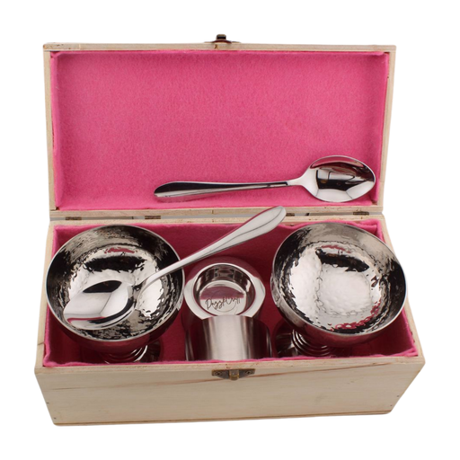 [DCTT_036] Stainless Steel Dessert Cup Set of 2 with Two T-light Holders in Wood Box