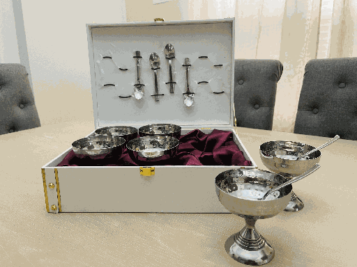 [DCTT_038] Stainless Steel Dessert Cup Set of 6 in White and Gold Wood Box