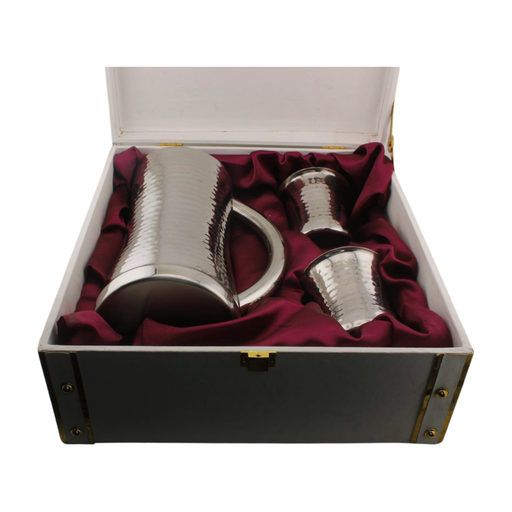 [DCTT_039] Stainless Steel Waisted Water Jug and Tumbler Set with White and Gold Wood Box